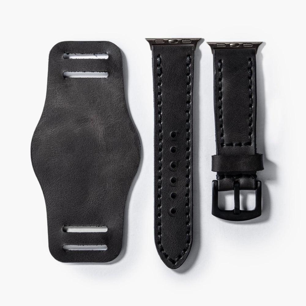 Bund Çift Katlı Deri Apple Watch Kayışı – Antrasit Yan Görünüm — El Yapımı Hakiki Deri | Deri Kordon
