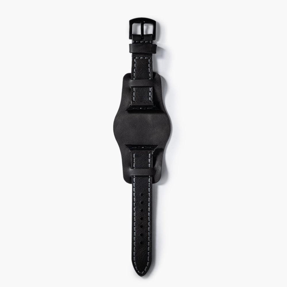 Bund Çift Katlı Deri Apple Watch Kayışı – Asfalt Yan Görünüm — El Yapımı Hakiki Deri | Deri Kordon