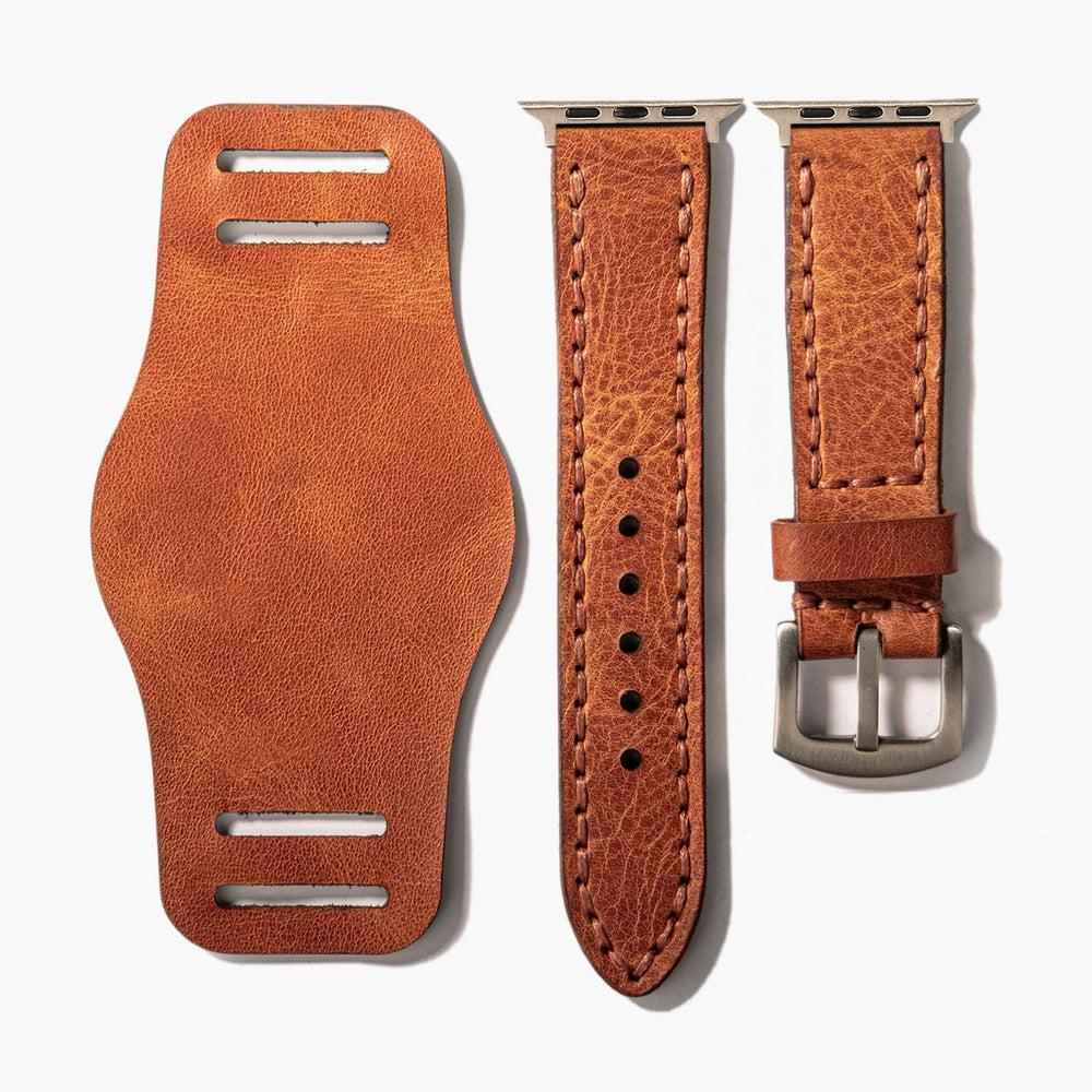Bund Çift Katlı Deri Apple Watch Kayışı – Camel Yan Görünüm — El Yapımı Hakiki Deri | Deri Kordon