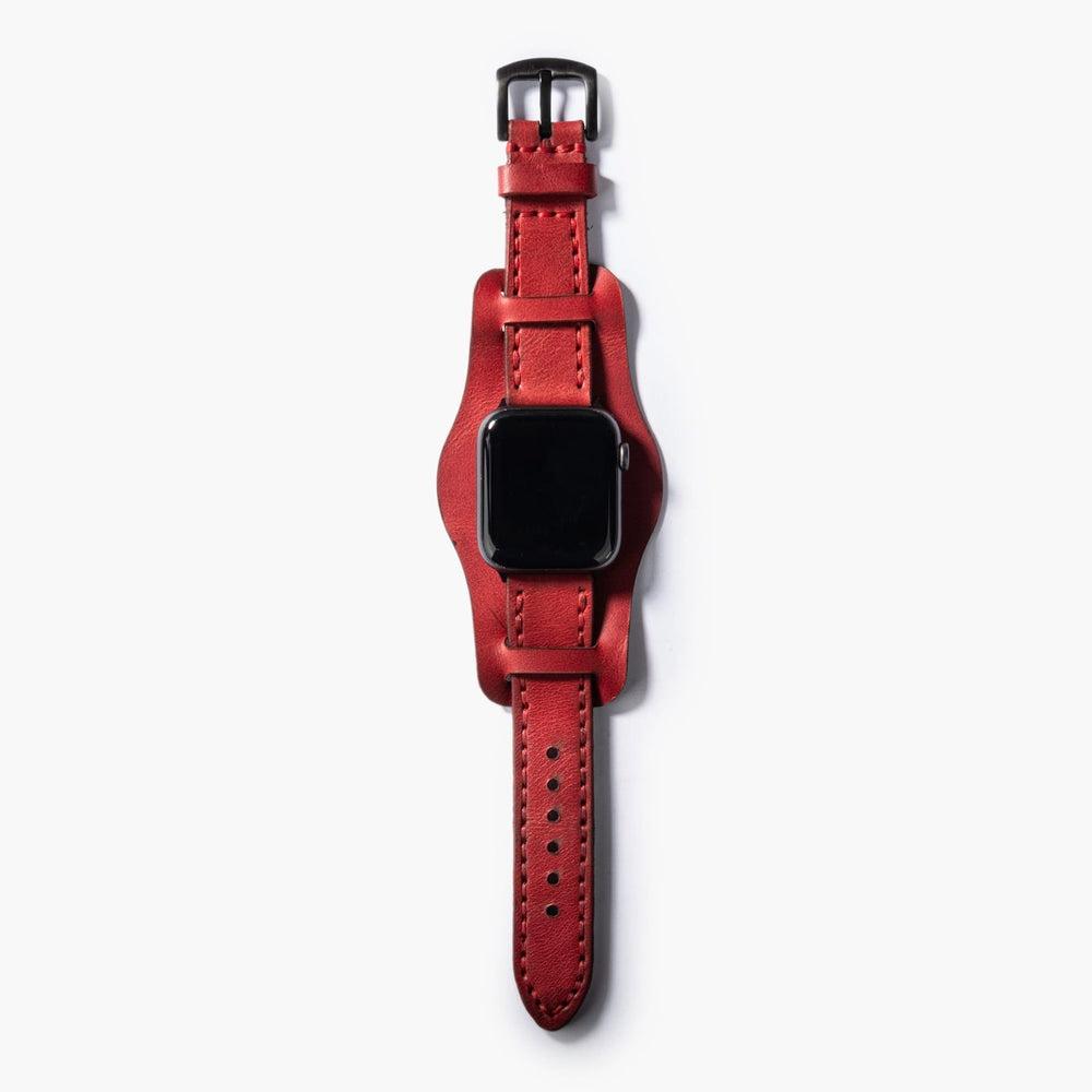 Bund Çift Katlı Deri Apple Watch Kayışı – Kırmızı Arka Yüz — El Yapımı Hakiki Deri | Deri Kordon
