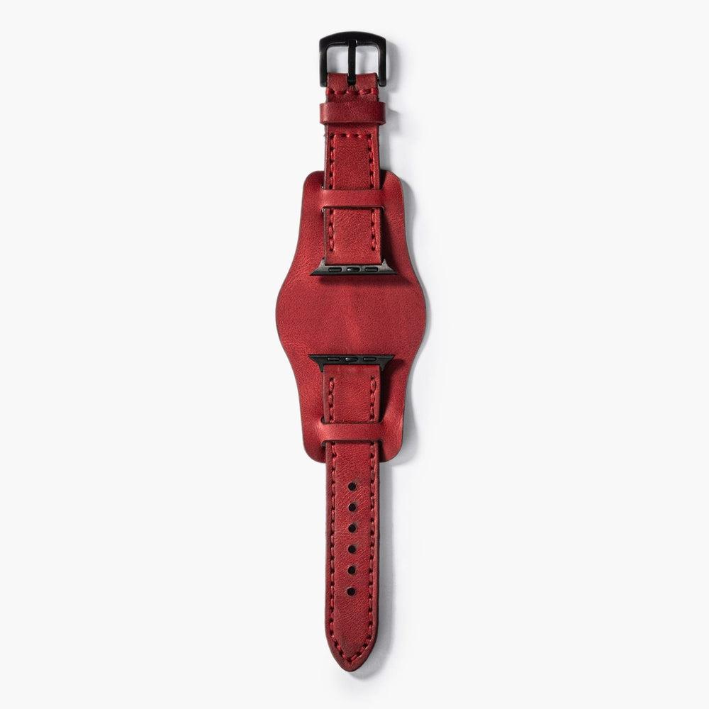 Bund Çift Katlı Deri Apple Watch Kayışı – Kırmızı Kullanım — El Yapımı Hakiki Deri | Deri Kordon