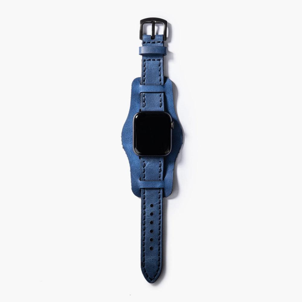 Bund Çift Katlı Deri Apple Watch Kayışı – Mavi Arka Yüz — El Yapımı Hakiki Deri | Deri Kordon