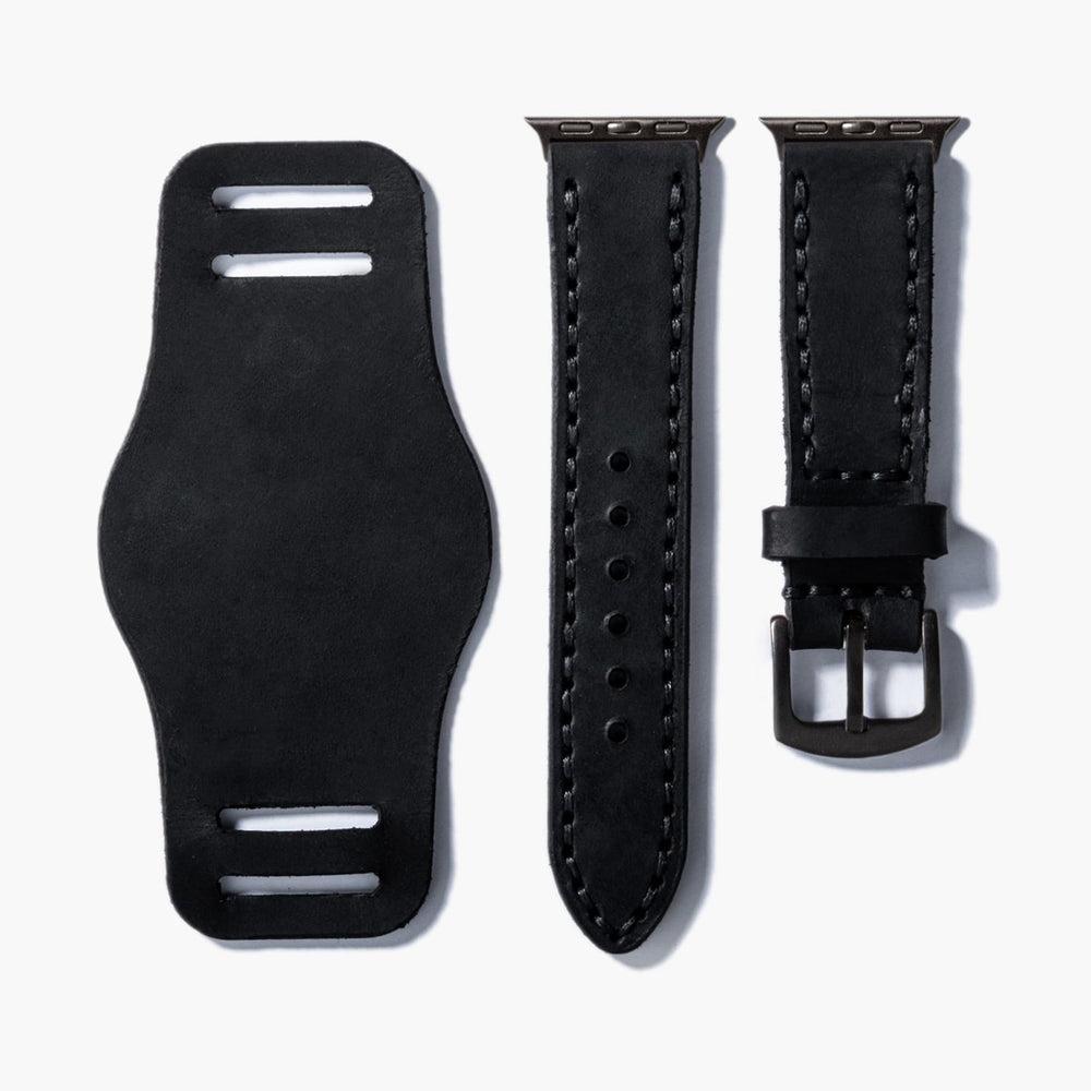 Bund Çift Katlı Deri Apple Watch Kayışı – Siyah Yan Görünüm — El Yapımı Hakiki Deri | Deri Kordon