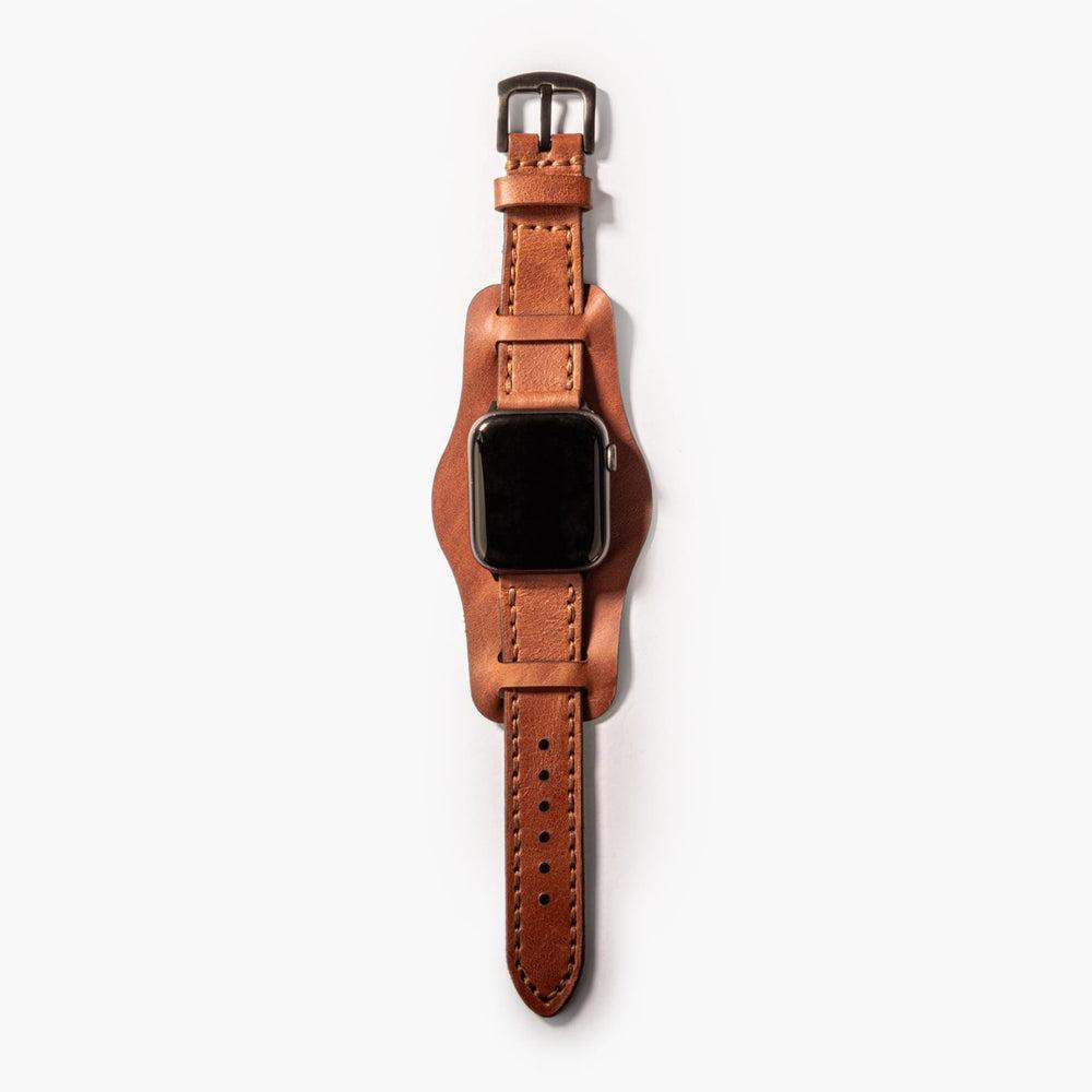 Bund Çift Katlı Deri Apple Watch Kayışı – Taba Yan Görünüm — El Yapımı Hakiki Deri | Deri Kordon