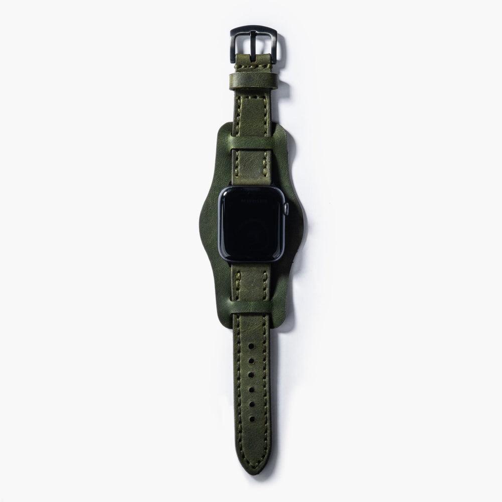Bund Çift Katlı Deri Apple Watch Kayışı – Yeşil Arka Yüz — El Yapımı Hakiki Deri | Deri Kordon