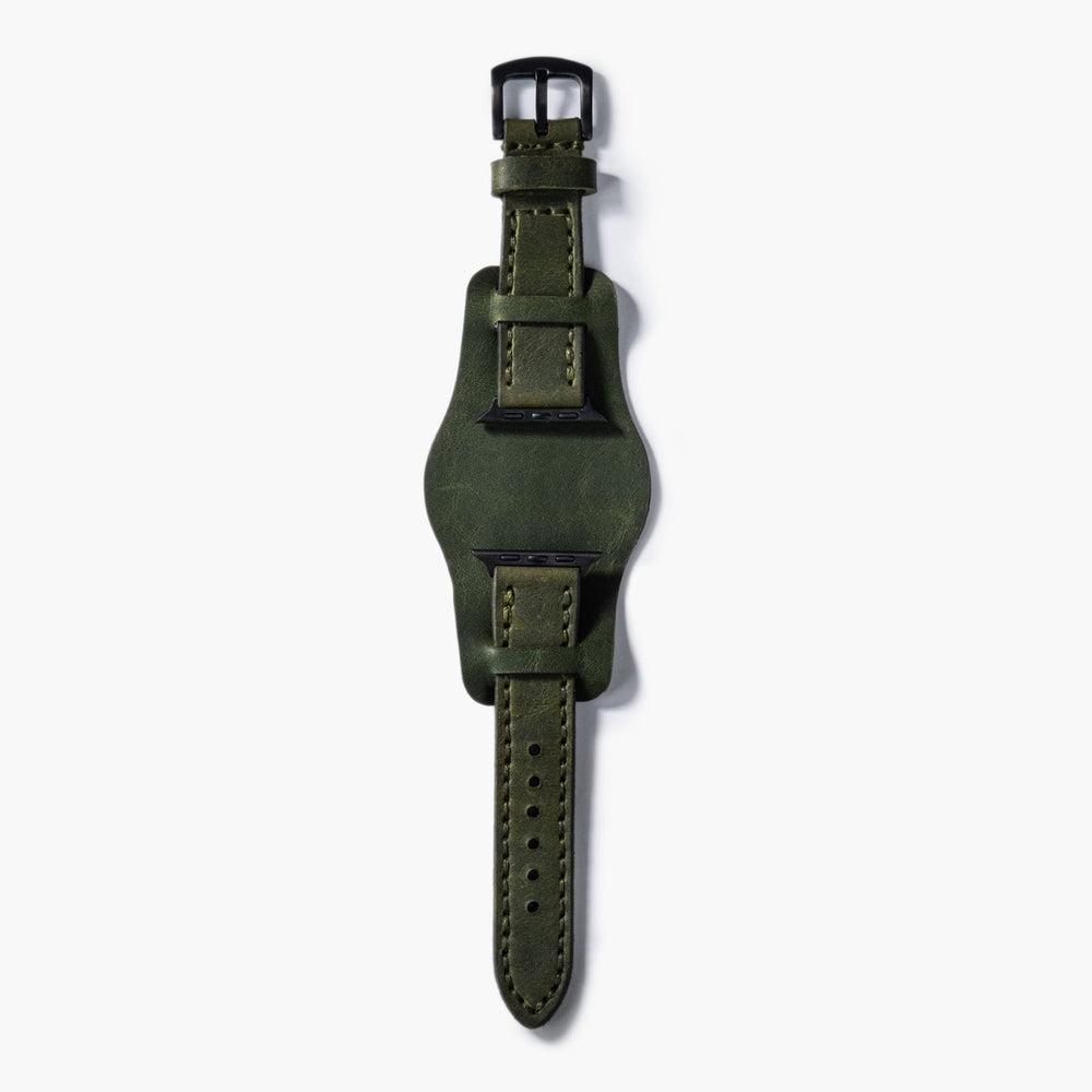 Bund Çift Katlı Deri Apple Watch Kayışı – Yeşil Kullanım — El Yapımı Hakiki Deri | Deri Kordon