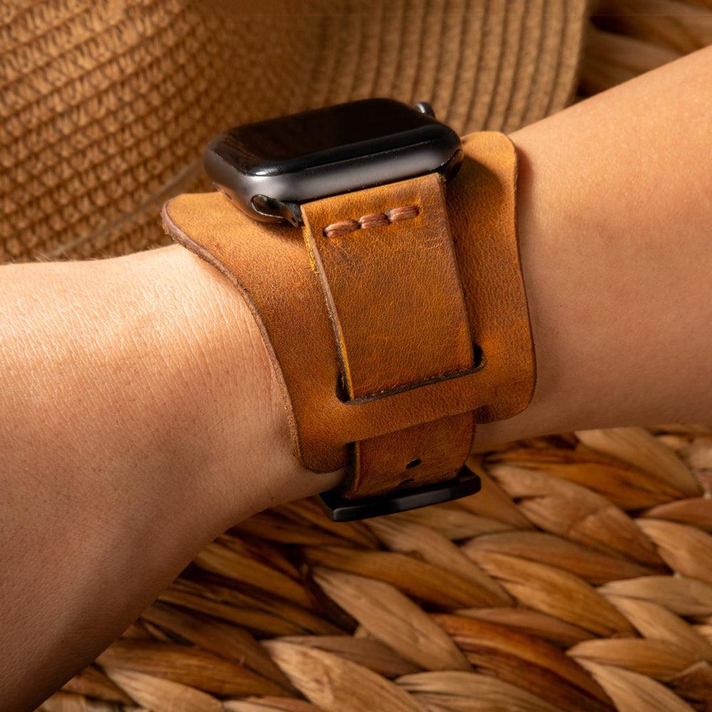 Bund Tek Katlı Deri Apple Watch Kayışı deri saat kordonu