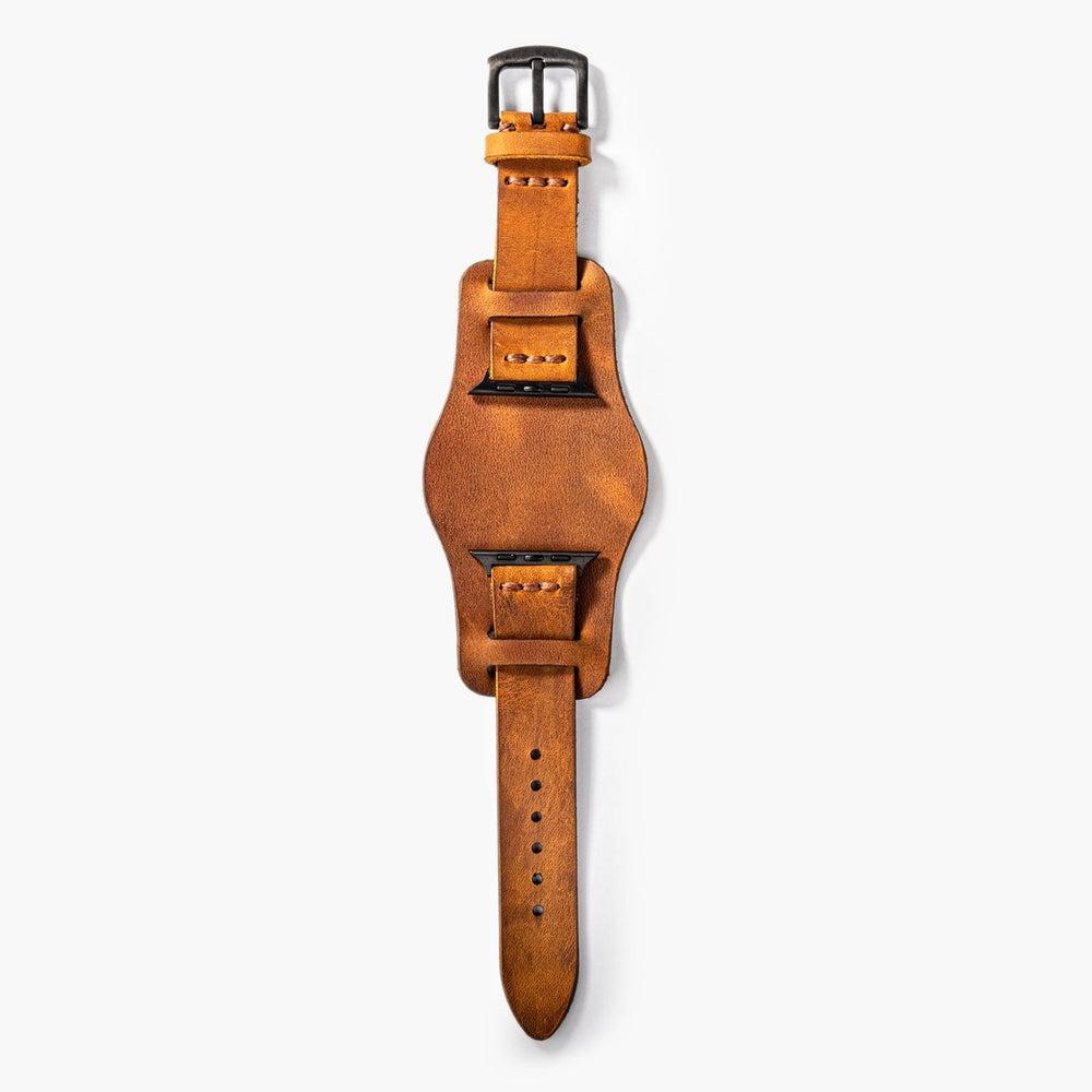 Bund Tek Katlı Deri Apple Watch Kayışı – Cat Arka Yüz — El Yapımı Hakiki Deri | Deri Kordon