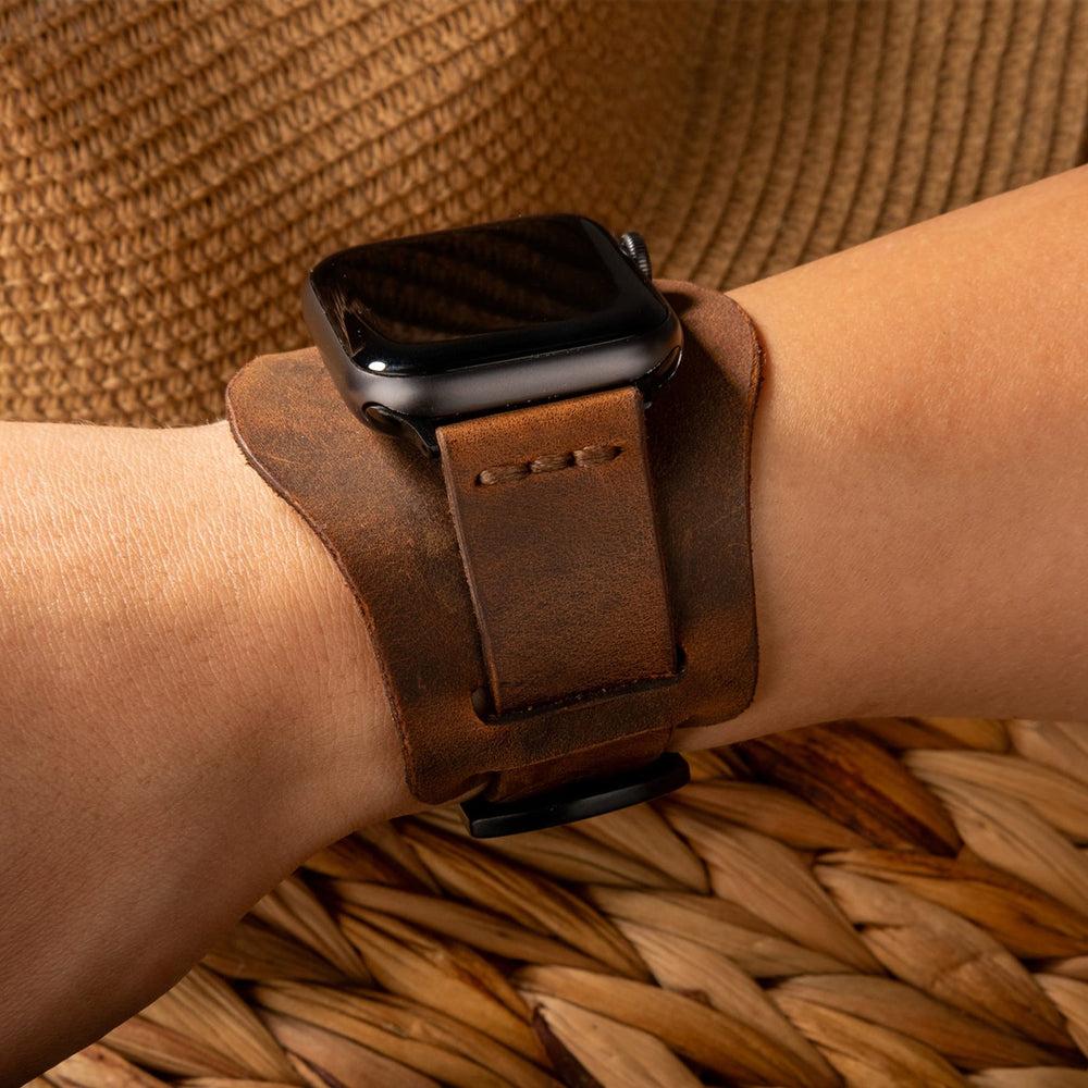 Bund Tek Katlı Deri Apple Watch Kayışı deri saat kordonu