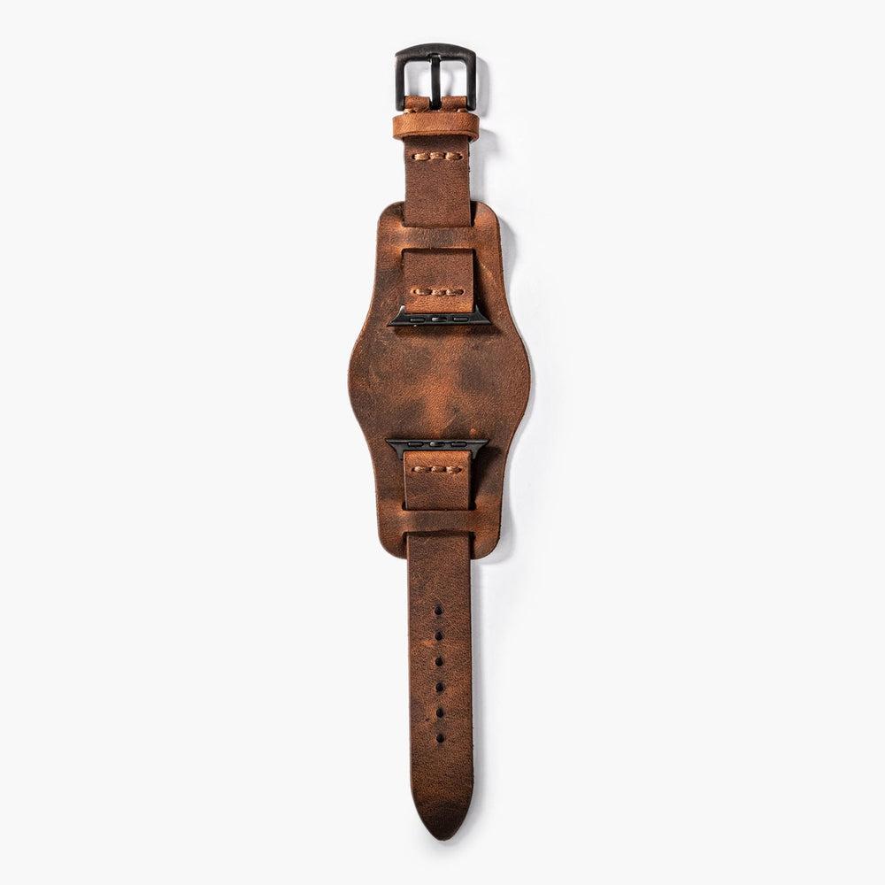 Bund Tek Katlı Deri Apple Watch Kayışı – Kahve Arka Yüz — El Yapımı Hakiki Deri | Deri Kordon