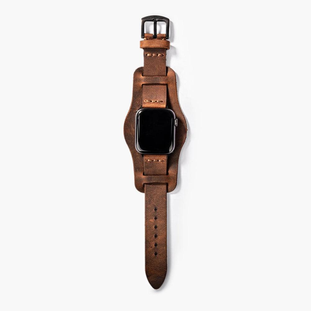 Bund Tek Katlı Deri Apple Watch Kayışı – Kahve Kullanım — El Yapımı Hakiki Deri | Deri Kordon