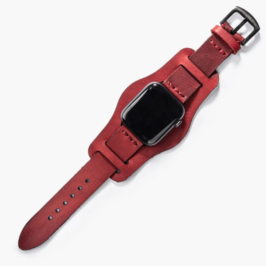 Bund Tek Katlı Deri Apple Watch Kayışı deri saat kordonu