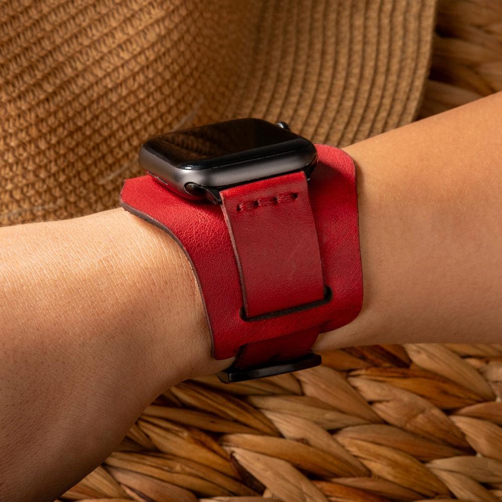 Bund Tek Katlı Deri Apple Watch Kayışı deri saat kordonu