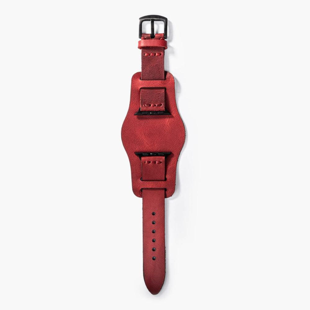 Bund Tek Katlı Deri Apple Watch Kayışı – Kırmızı Arka Yüz — El Yapımı Hakiki Deri | Deri Kordon
