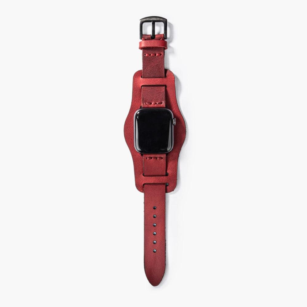 Bund Tek Katlı Deri Apple Watch Kayışı – Kırmızı Kullanım — El Yapımı Hakiki Deri | Deri Kordon