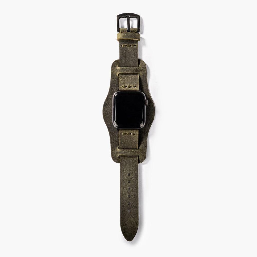 Bund Tek Katlı Deri Apple Watch Kayışı – Yeşil Kullanım — El Yapımı Hakiki Deri | Deri Kordon