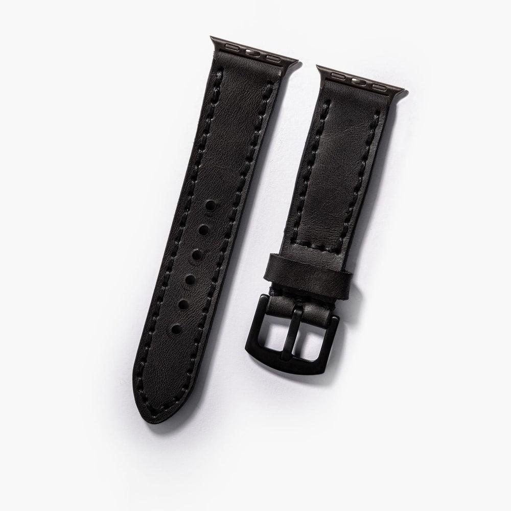 Çift Kat Deri Apple Watch Kayışı – Antrasit Yakın Çekim — El Yapımı Hakiki Deri | Deri Kordon