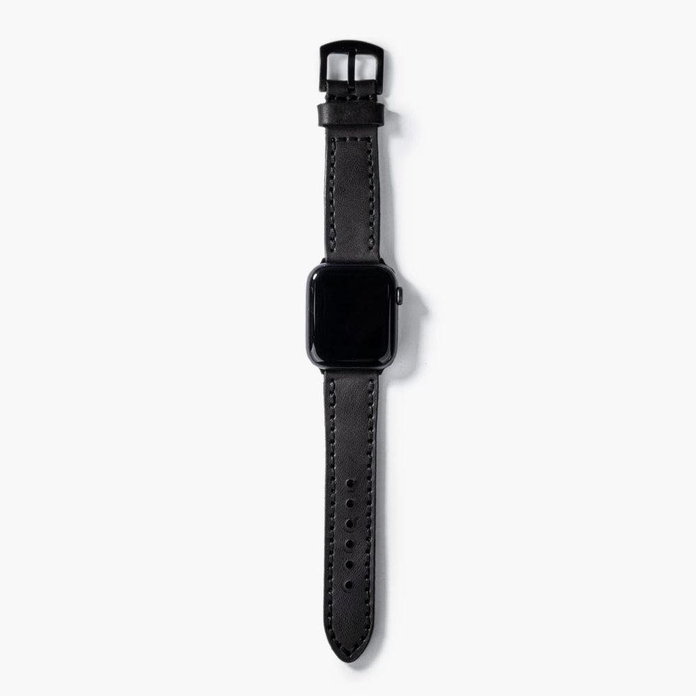 Çift Kat Deri Apple Watch Kayışı – Antrasit Yan Görünüm — El Yapımı Hakiki Deri | Deri Kordon