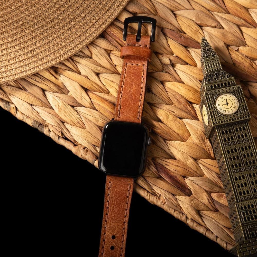 Çift Kat Deri Apple Watch Kayışı – Camel Yakın Çekim — El Yapımı Hakiki Deri | Deri Kordon