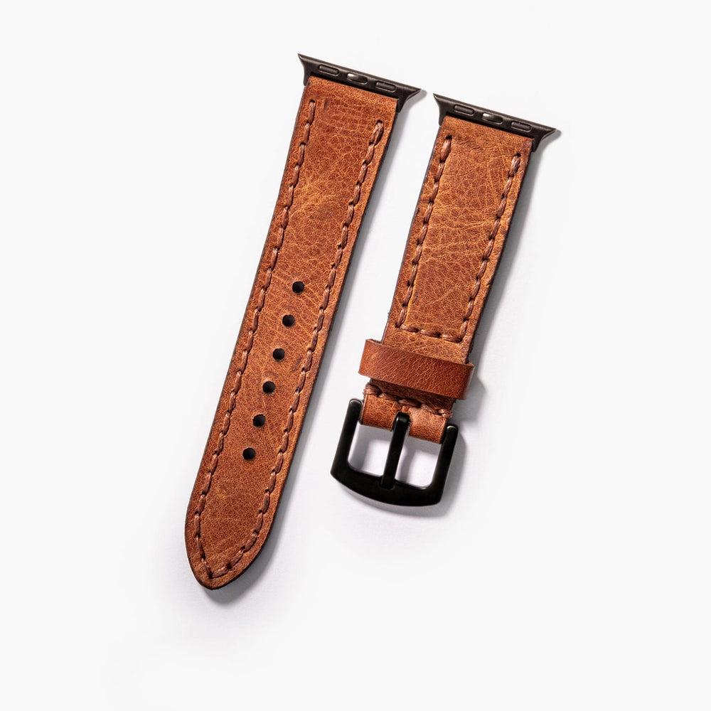 Çift Kat Deri Apple Watch Kayışı – Camel Yan Görünüm — El Yapımı Hakiki Deri | Deri Kordon