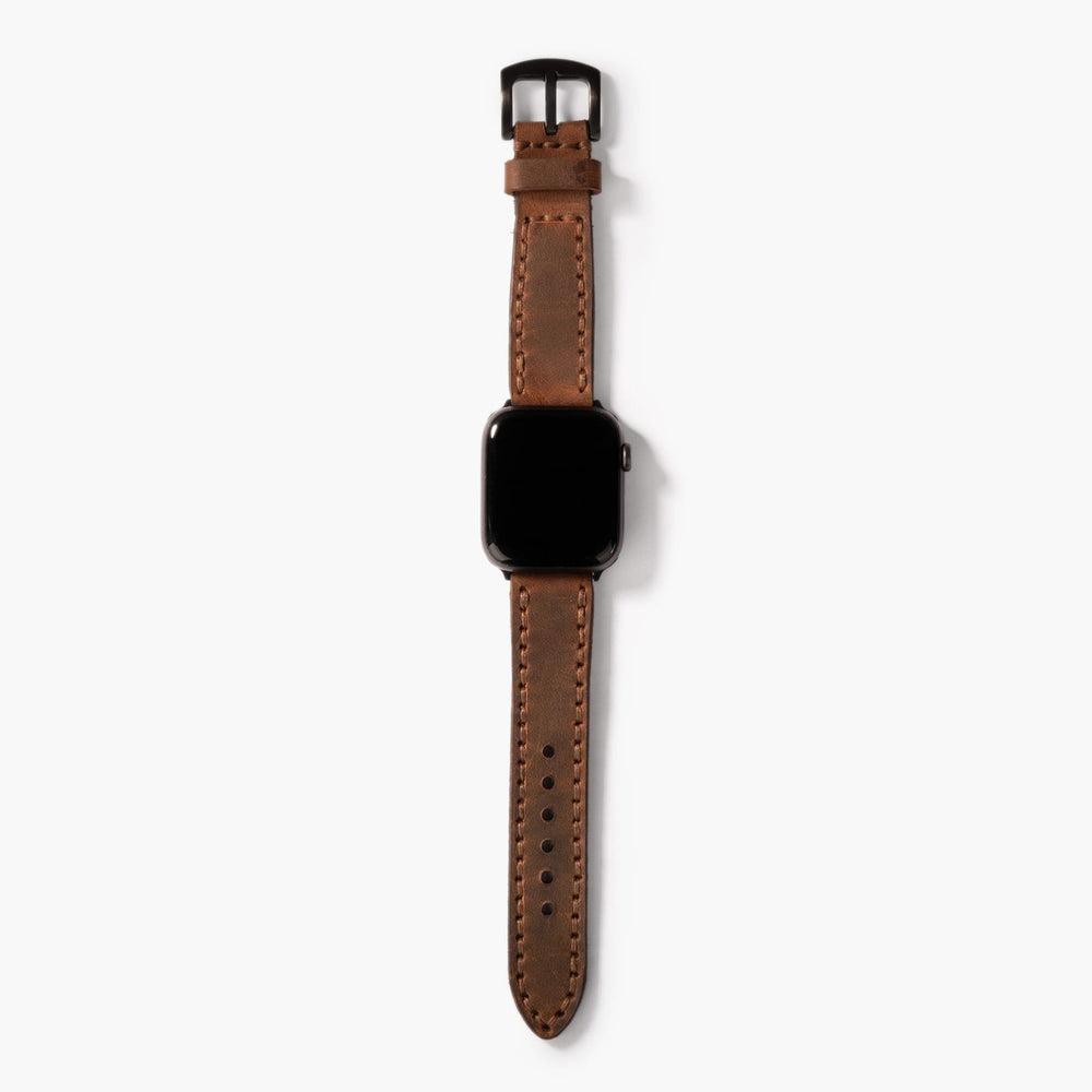 Çift Kat Deri Apple Watch Kayışı – Kahve Kullanım — El Yapımı Hakiki Deri | Deri Kordon