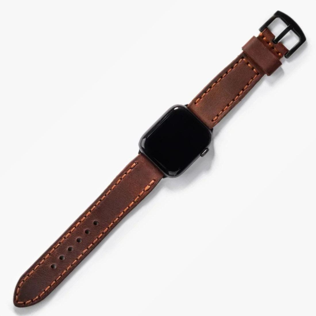 Çift Kat Deri Apple Watch Kayışı – Kızıl Crazy — El Yapımı Hakiki Deri | Deri Kordon
