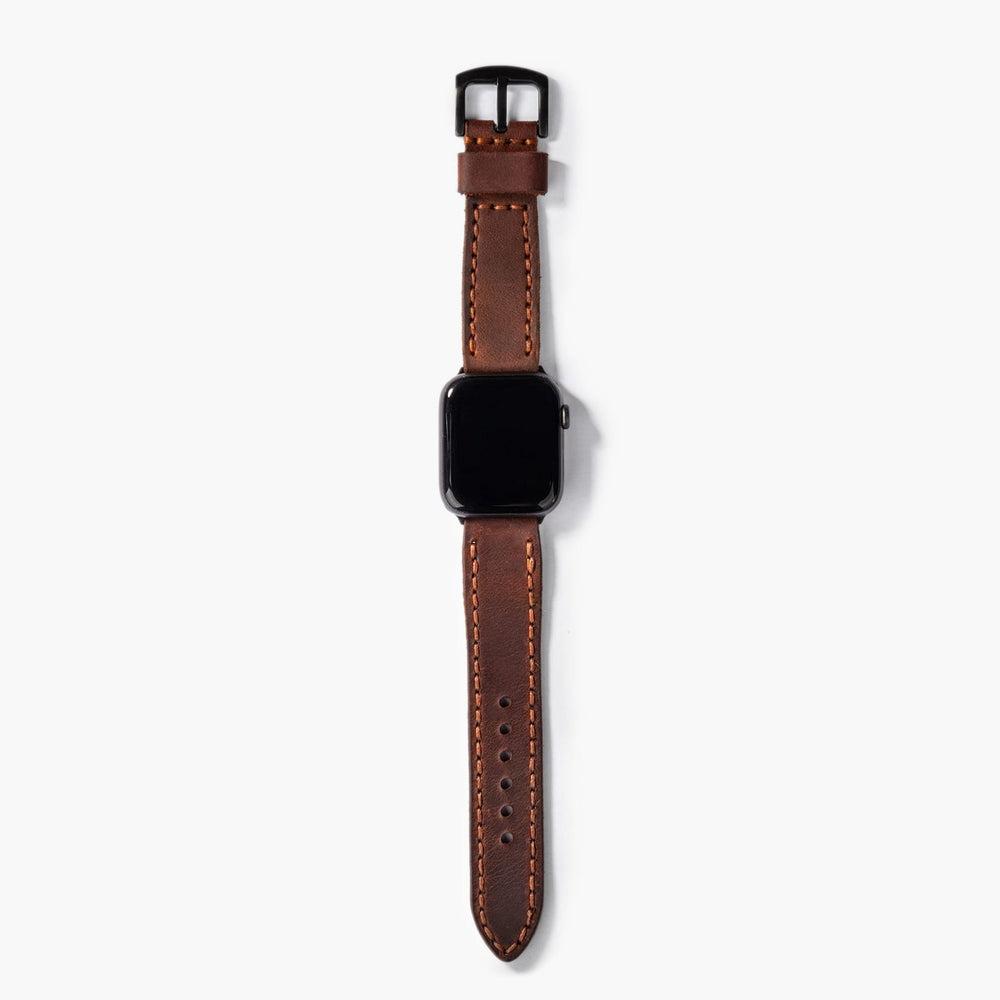 Çift Kat Deri Apple Watch Kayışı – Kızıl Crazy Yan Görünüm — El Yapımı Hakiki Deri | Deri Kordon