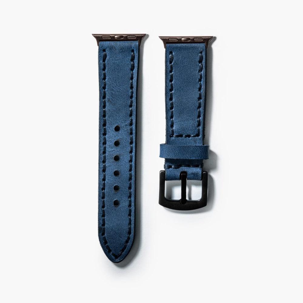 Çift Kat Deri Apple Watch Kayışı – Mavi Arka Yüz — El Yapımı Hakiki Deri | Deri Kordon