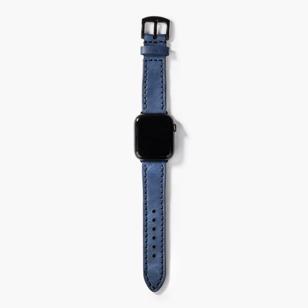 Çift Kat Deri Apple Watch Kayışı – Mavi Kullanım — El Yapımı Hakiki Deri | Deri Kordon