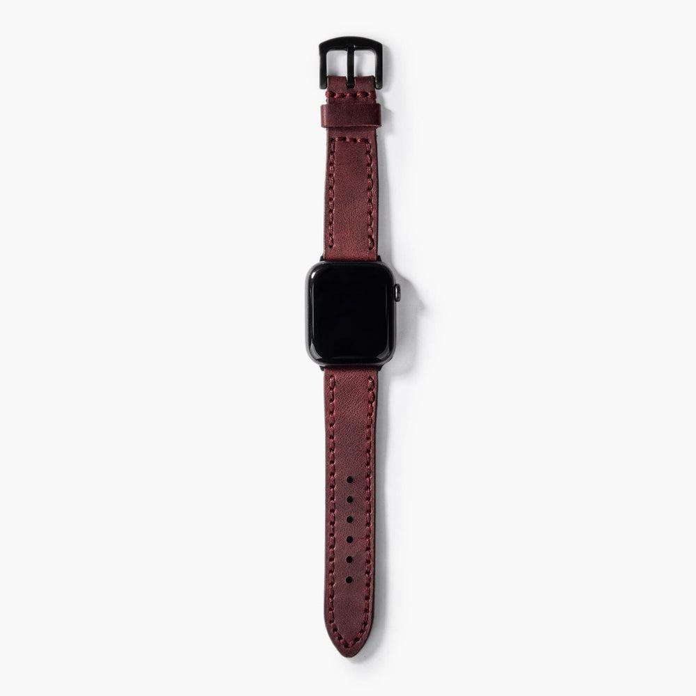 Çift Kat Deri Apple Watch Kayışı – Mürdüm Kullanım — El Yapımı Hakiki Deri | Deri Kordon
