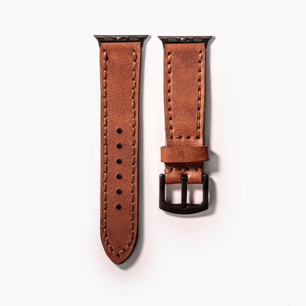 Çift Kat Deri Apple Watch Kayışı – Taba Yan Görünüm — El Yapımı Hakiki Deri | Deri Kordon