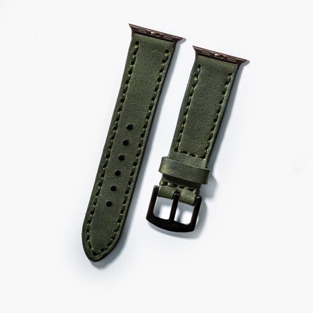 Çift Kat Deri Apple Watch Kayışı – Yeşil Yan Görünüm — El Yapımı Hakiki Deri | Deri Kordon