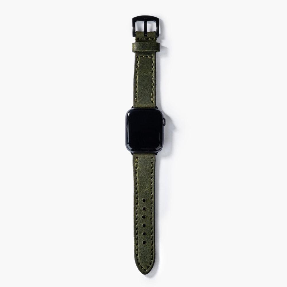 Çift Kat Deri Apple Watch Kayışı – Yeşil Kullanım — El Yapımı Hakiki Deri | Deri Kordon