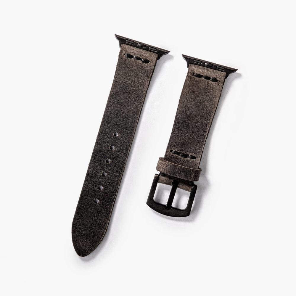 Tek Kat Deri Apple Watch Kayışı – Antrasit Yan Görünüm — El Yapımı Hakiki Deri | Deri Kordon