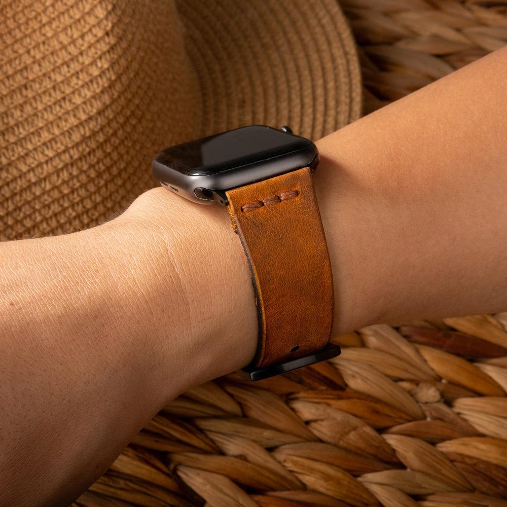Tek Kat Deri Apple Watch Kayışı – Cat Detay — El Yapımı Hakiki Deri | Deri Kordon