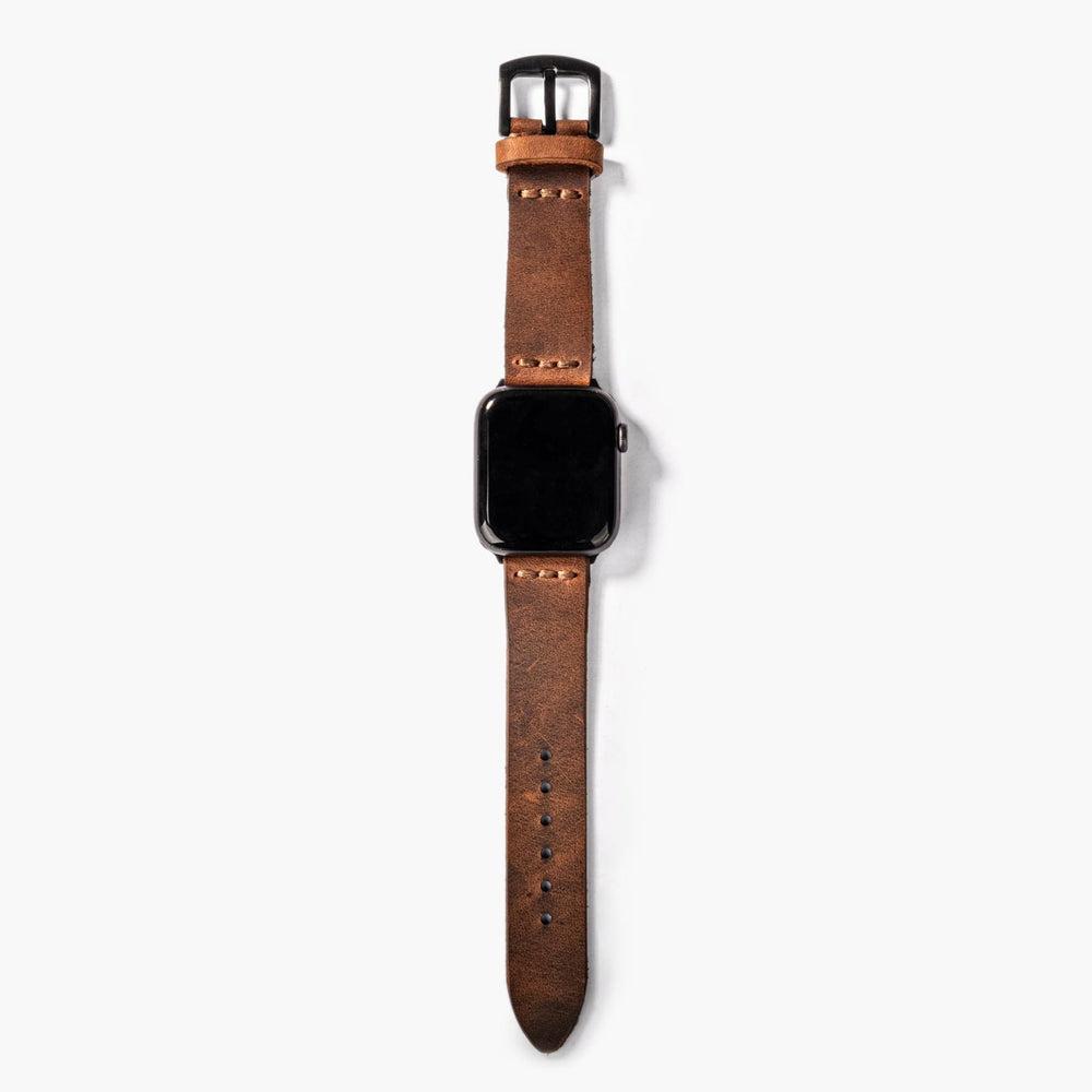 Tek Kat Deri Apple Watch Kayışı – Kahve Arka Yüz — El Yapımı Hakiki Deri | Deri Kordon