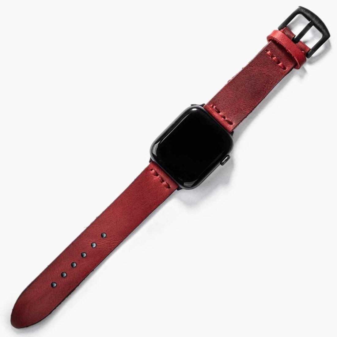 Tek Kat Deri Apple Watch Kayışı – Kırmızı — El Yapımı Hakiki Deri | Deri Kordon
