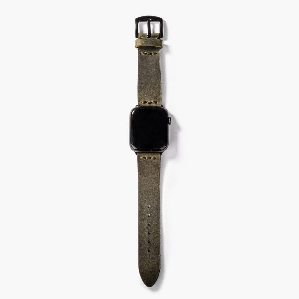Tek Kat Deri Apple Watch Kayışı – Yeşil Arka Yüz — El Yapımı Hakiki Deri | Deri Kordon