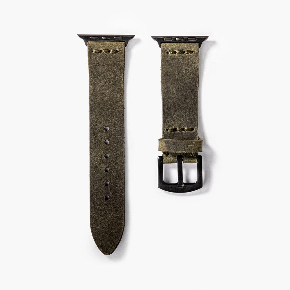 Tek Kat Deri Apple Watch Kayışı – Yeşil Kullanım — El Yapımı Hakiki Deri | Deri Kordon