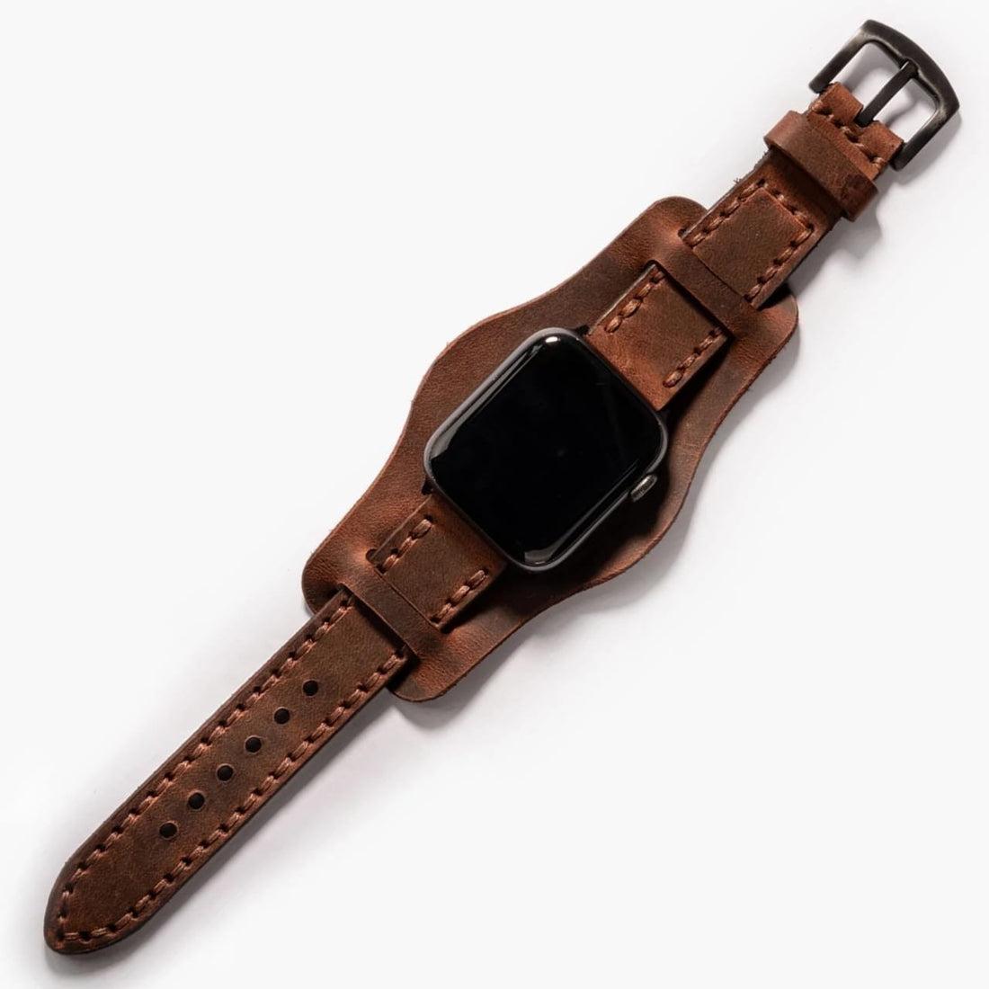 Bund Çift Katlı Deri Apple Watch Kayışı – Kahve — El Yapımı Hakiki Deri | Deri Kordon