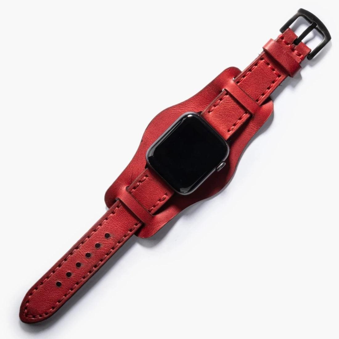 Bund Çift Katlı Deri Apple Watch Kayışı – Kırmızı — El Yapımı Hakiki Deri | Deri Kordon
