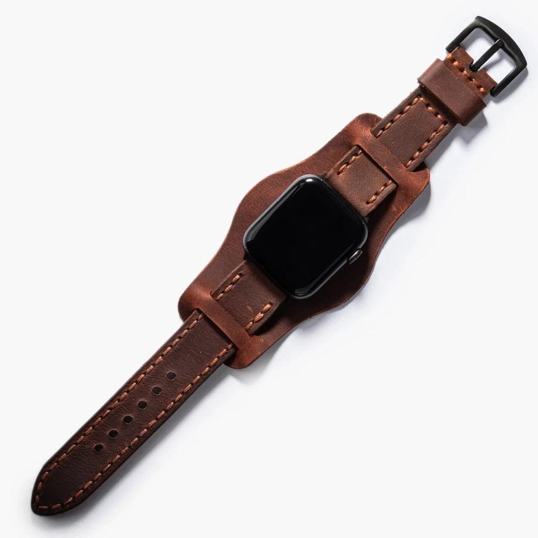 Bund Çift Katlı Deri Apple Watch Kayışı – Kızıl Crazy — El Yapımı Hakiki Deri | Deri Kordon