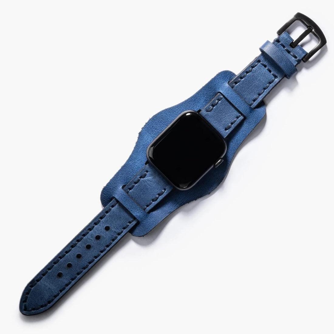 Bund Çift Katlı Deri Apple Watch Kayışı – Mavi — El Yapımı Hakiki Deri | Deri Kordon