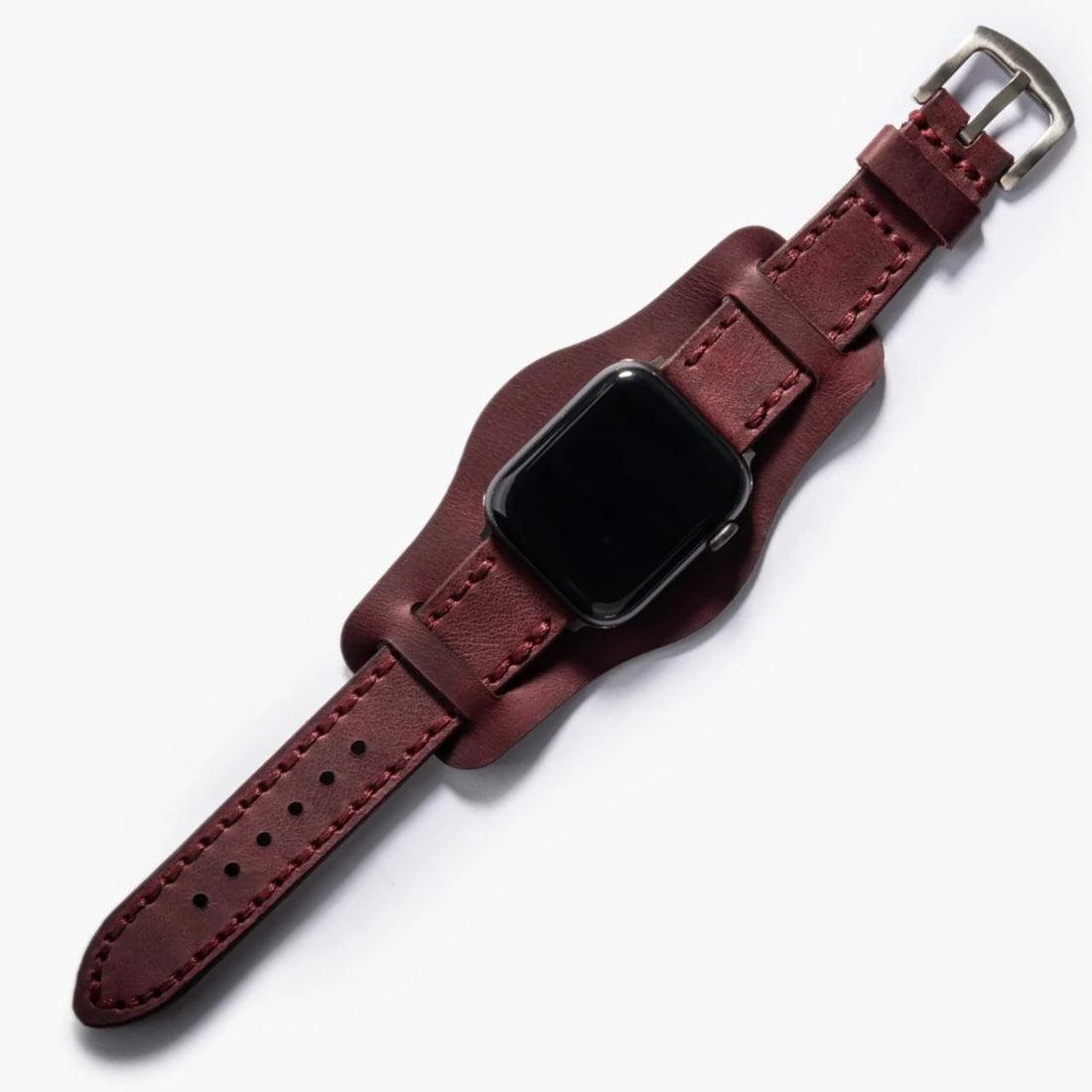 Bund Çift Katlı Deri Apple Watch Kayışı – Mürdüm — El Yapımı Hakiki Deri | Deri Kordon