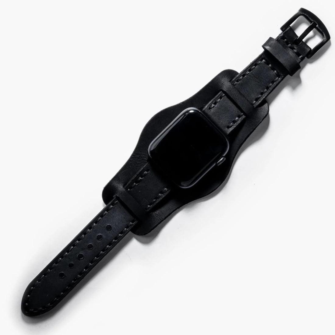 Bund Çift Katlı Deri Apple Watch Kayışı – Siyah — El Yapımı Hakiki Deri | Deri Kordon