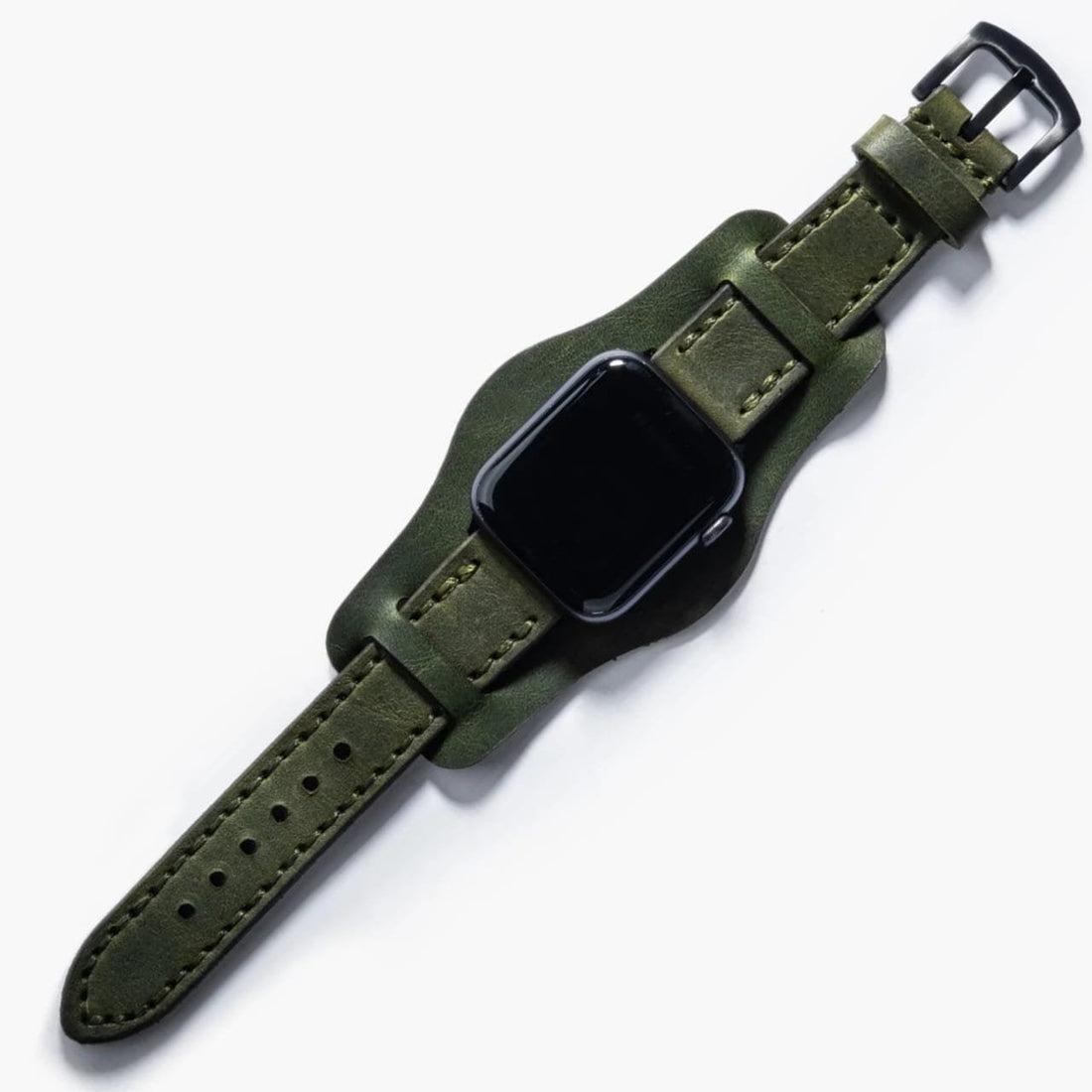 Bund Çift Katlı Deri Apple Watch Kayışı – Yeşil — El Yapımı Hakiki Deri | Deri Kordon