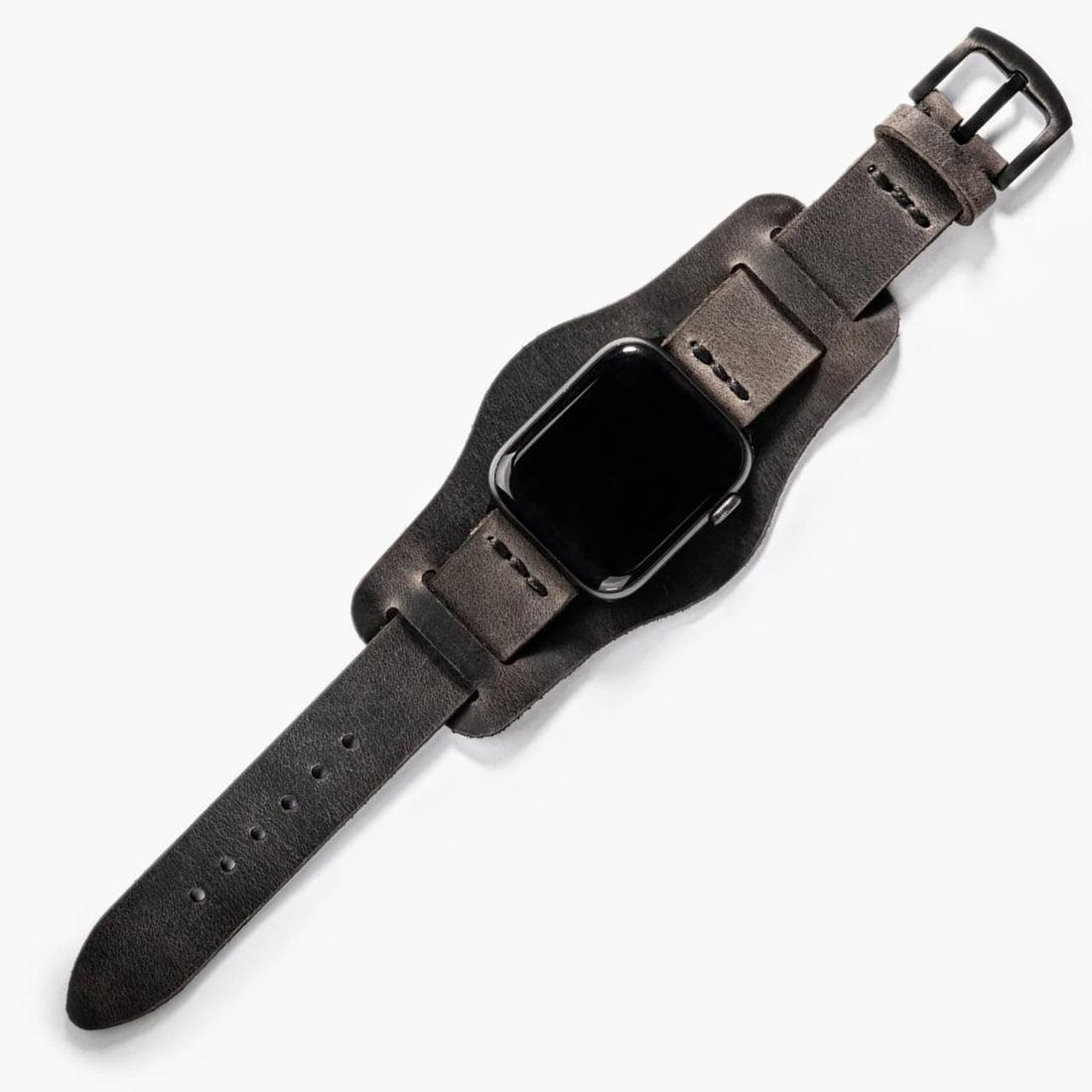 Bund Tek Katlı Deri Apple Watch Kayışı – Antrasit — El Yapımı Hakiki Deri | Deri Kordon