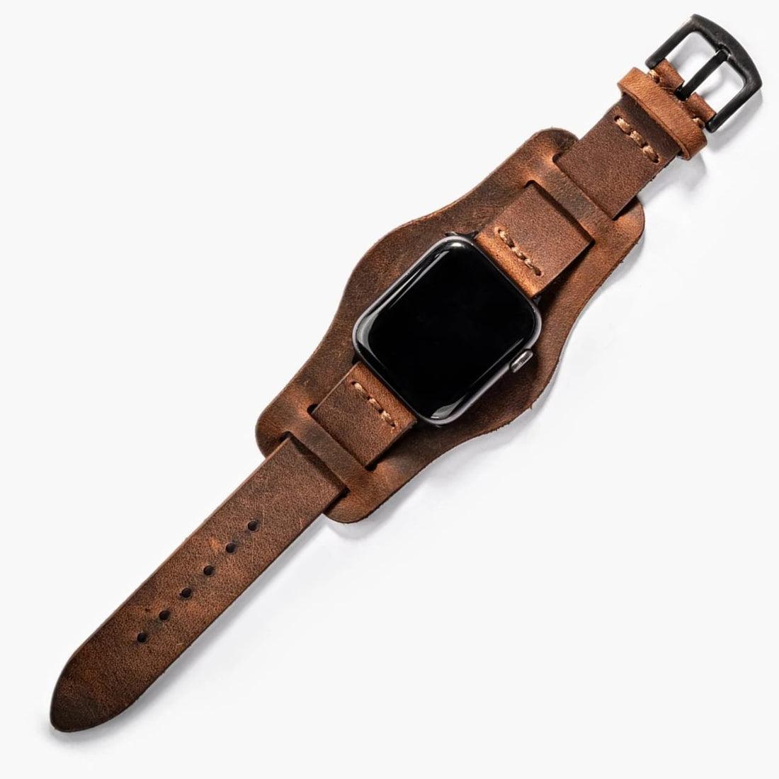 Bund Tek Katlı Deri Apple Watch Kayışı – Kahve — El Yapımı Hakiki Deri | Deri Kordon