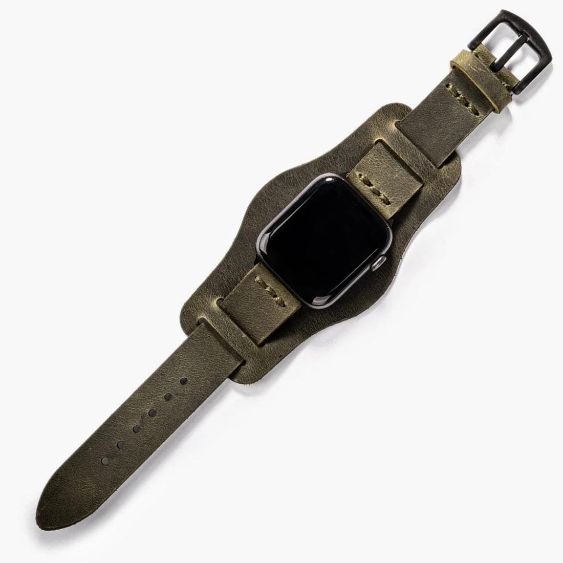 Bund Tek Katlı Deri Apple Watch Kayışı deri saat kordonu
