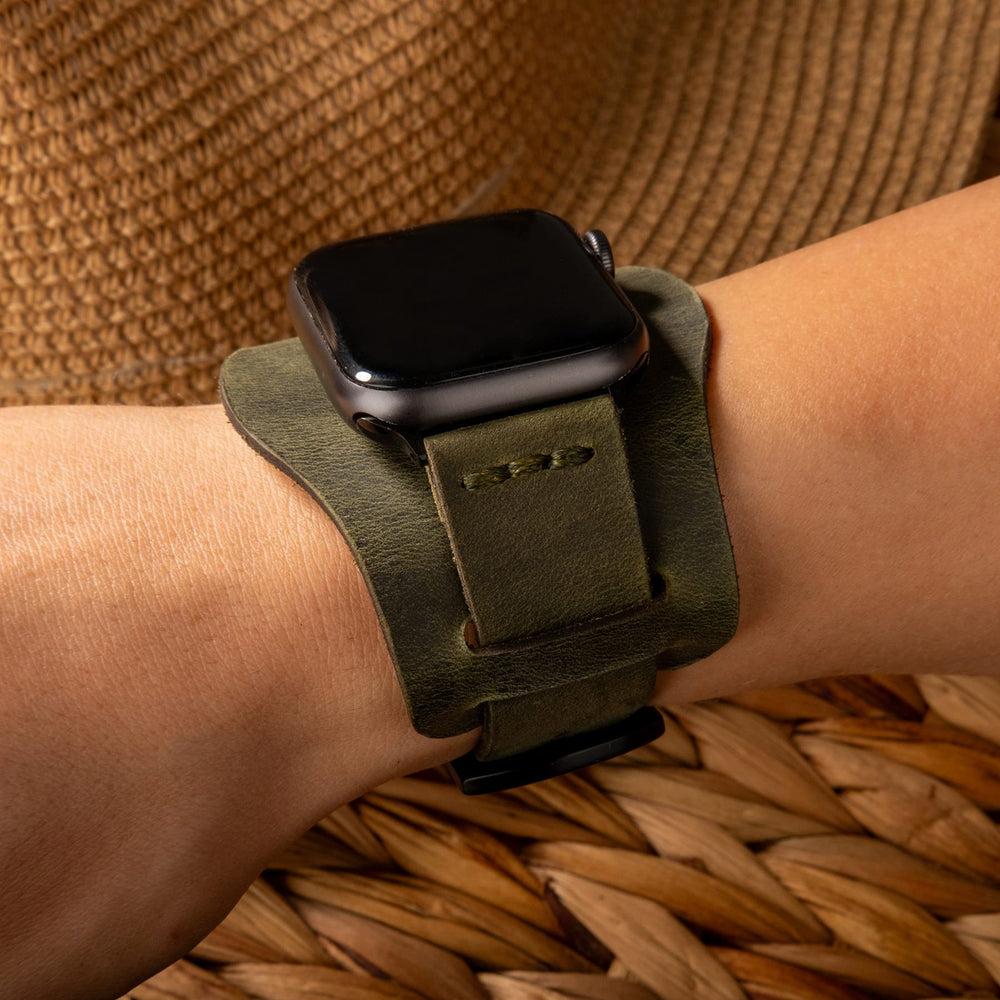 Bund Tek Katlı Deri Apple Watch Kayışı deri saat kordonu